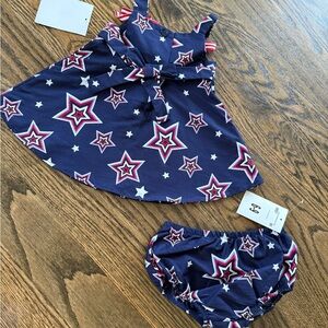 Starry Navy Blue Baby Girls Dress - Labor Day - July 4th - Memorial